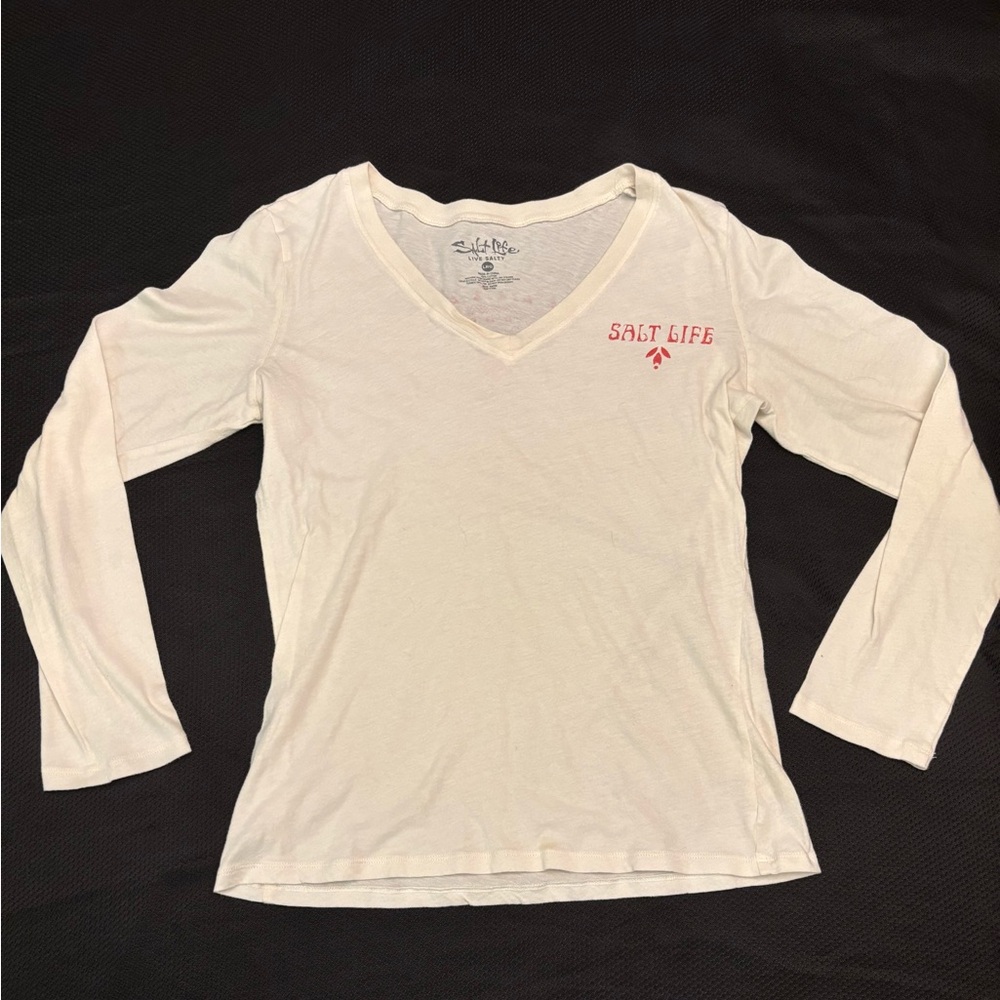 Salt Life Off-White V-Neck Long Sleeve Tee